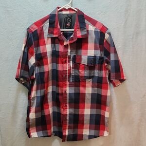 Men's Red and Blue Block Plaid Shirt